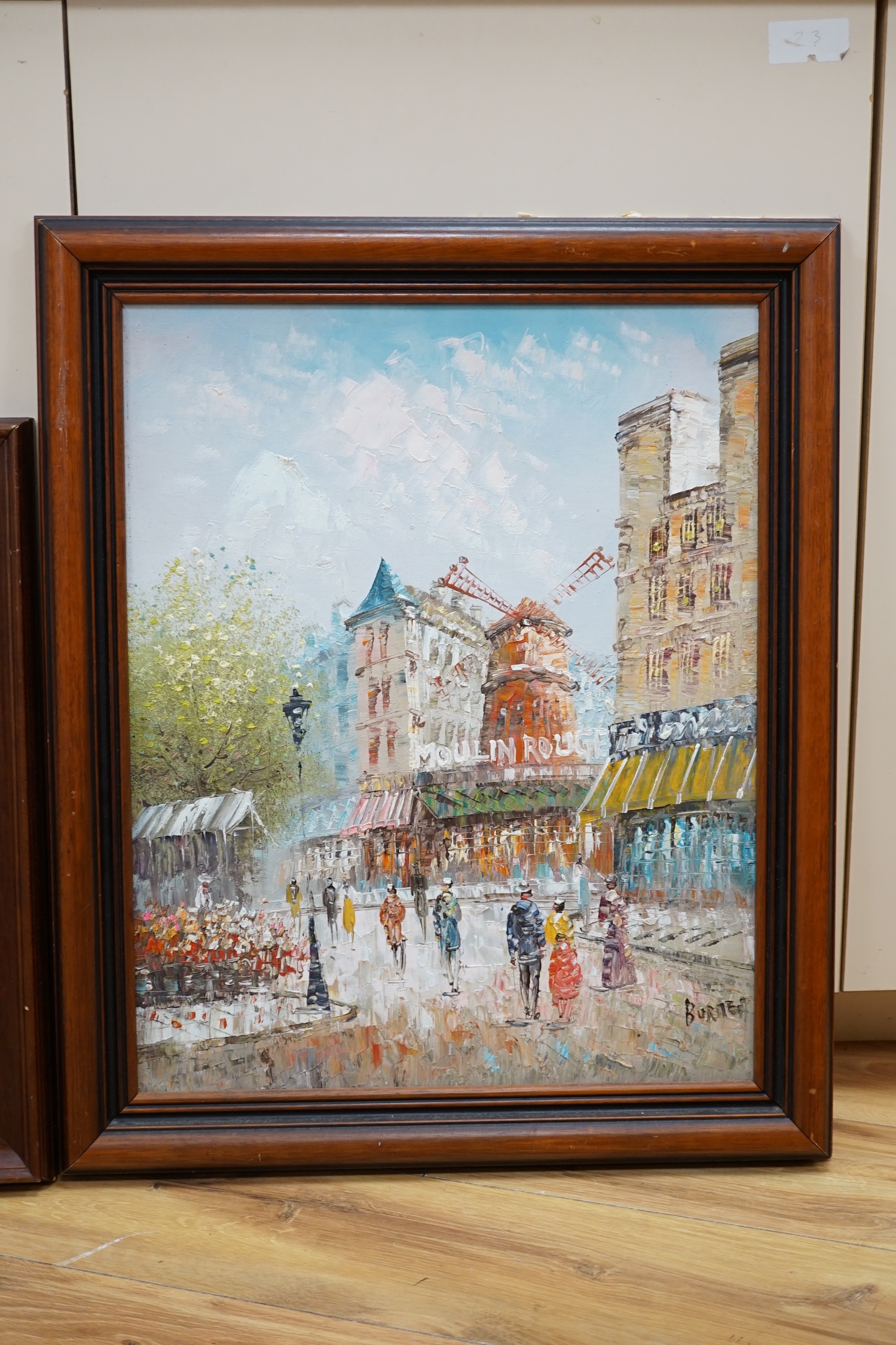 Caroline Burnett (1877-1950), two Impressionist oils, one on canvas, 'Moulin Rouge, Paris', signed, 39 x 49cm. Condition - good